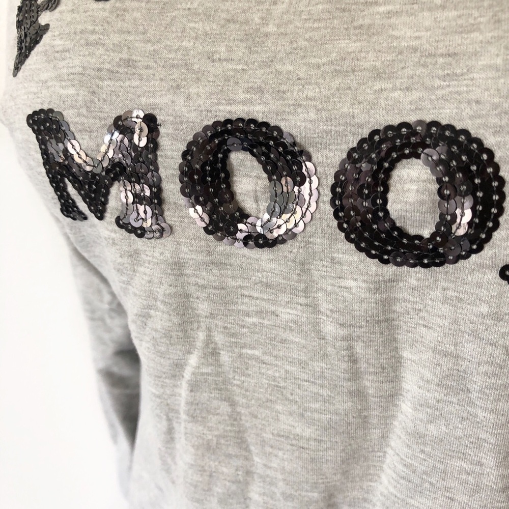 Sequins Hoodie FRIDAY MOOD REBELLIOUS ONE Hoodie Relaxed Fit Top Gray Bl… - Picture 3 of 10